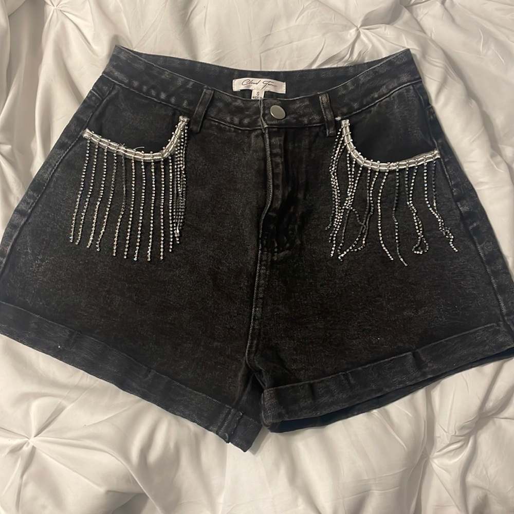 Black diamond fringe shorts